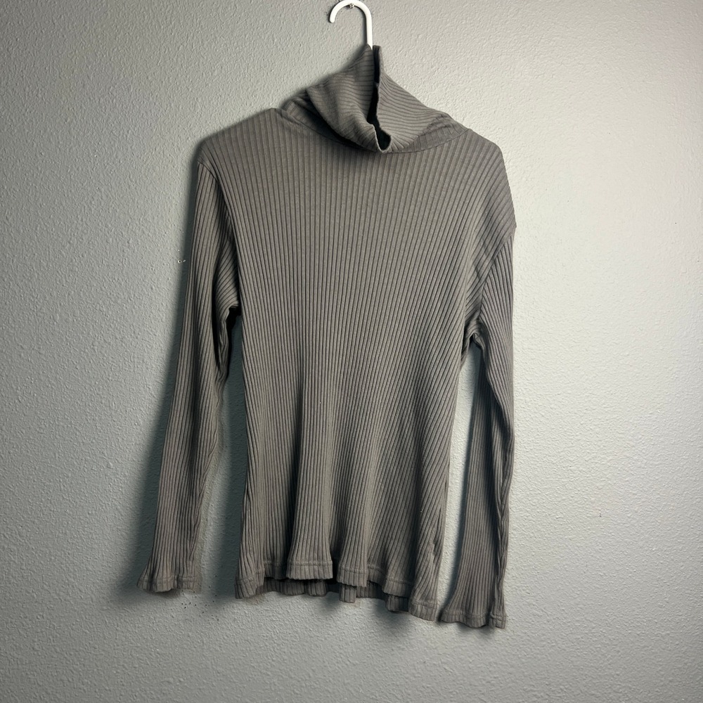 Vintage Paris‎ Blues Ribbed Turtleneck Long SL Top Gray Base Layer 2X Cotton BL
